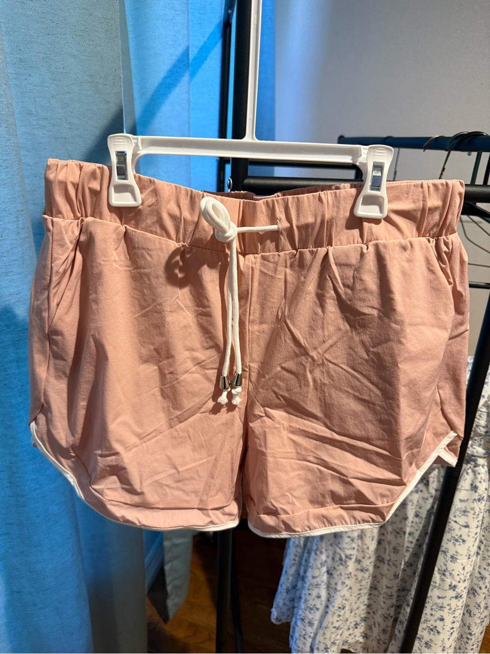 white birch Peach Pink Drawstring Athletic Shorts with White Trim